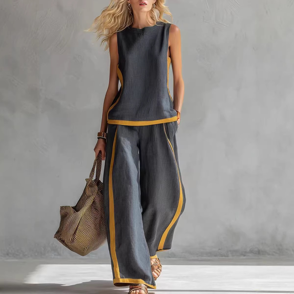 Linen Pant Wide - Women Linen 2 Piece Sets Color