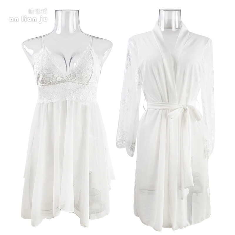 Women White Nightwear Set Flor - đánh giá và giá Kimono Sheer Floral