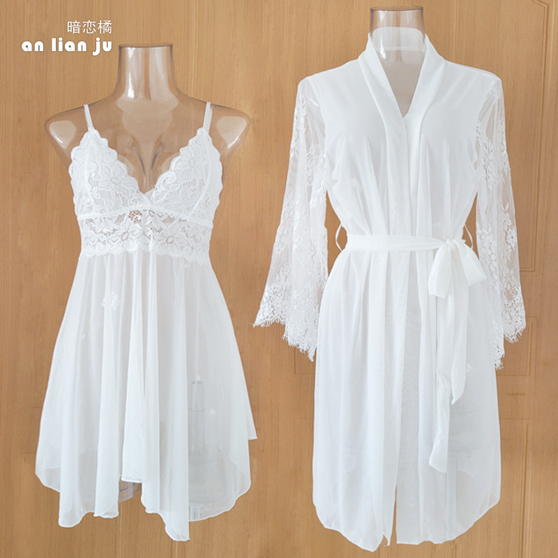 Women White Nightwear Set Flor - đánh giá và giá Kimono Sheer Floral