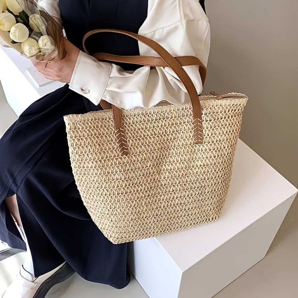 Fashion Solid Color Weave Stra - đánh giá và giá Tote Bag Beach