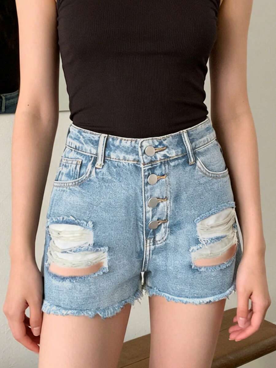 Womens Mid-Rise Distressed Fra - đánh giá và giá Shorts Denim Frayed