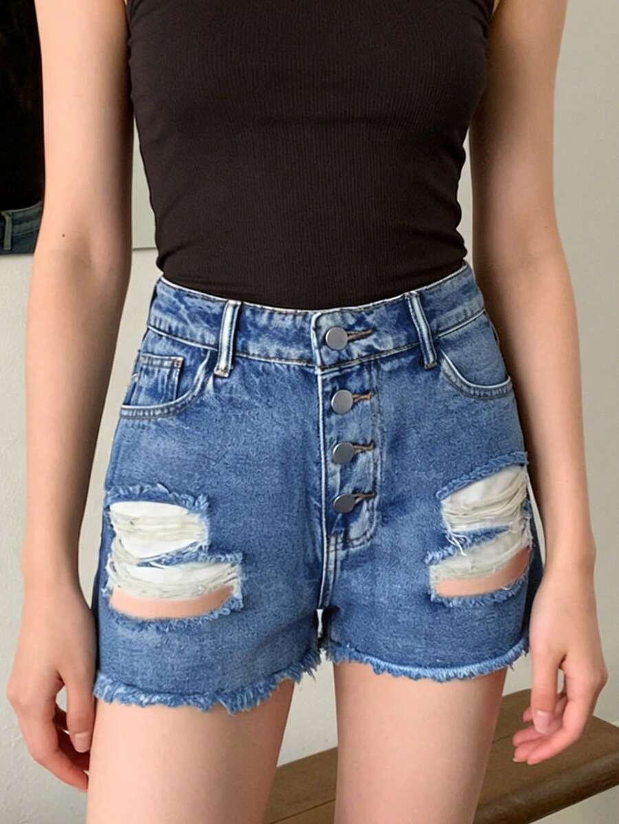 Womens Mid-Rise Distressed Fra - đánh giá và giá Shorts Denim Frayed