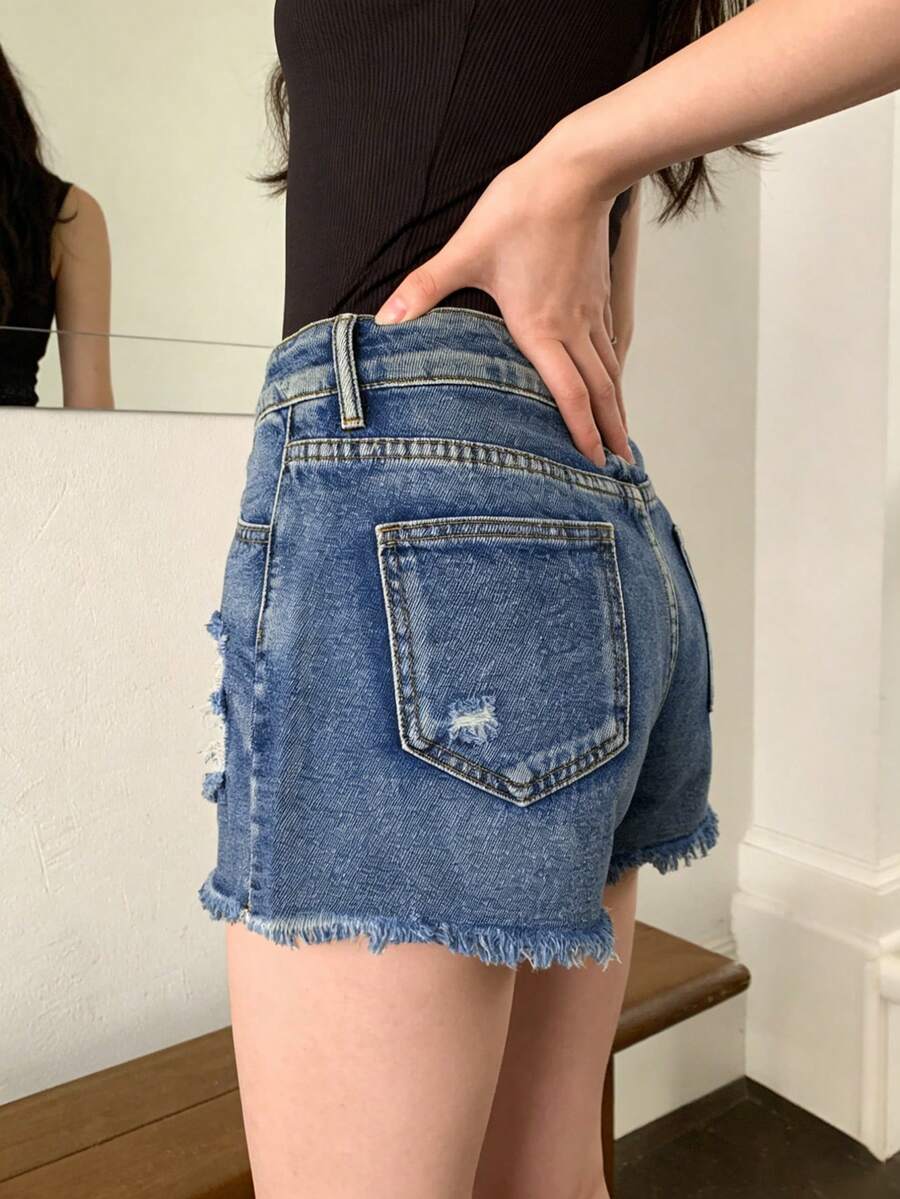 Womens Mid-Rise Distressed Fra - đánh giá và giá Shorts Denim Frayed
