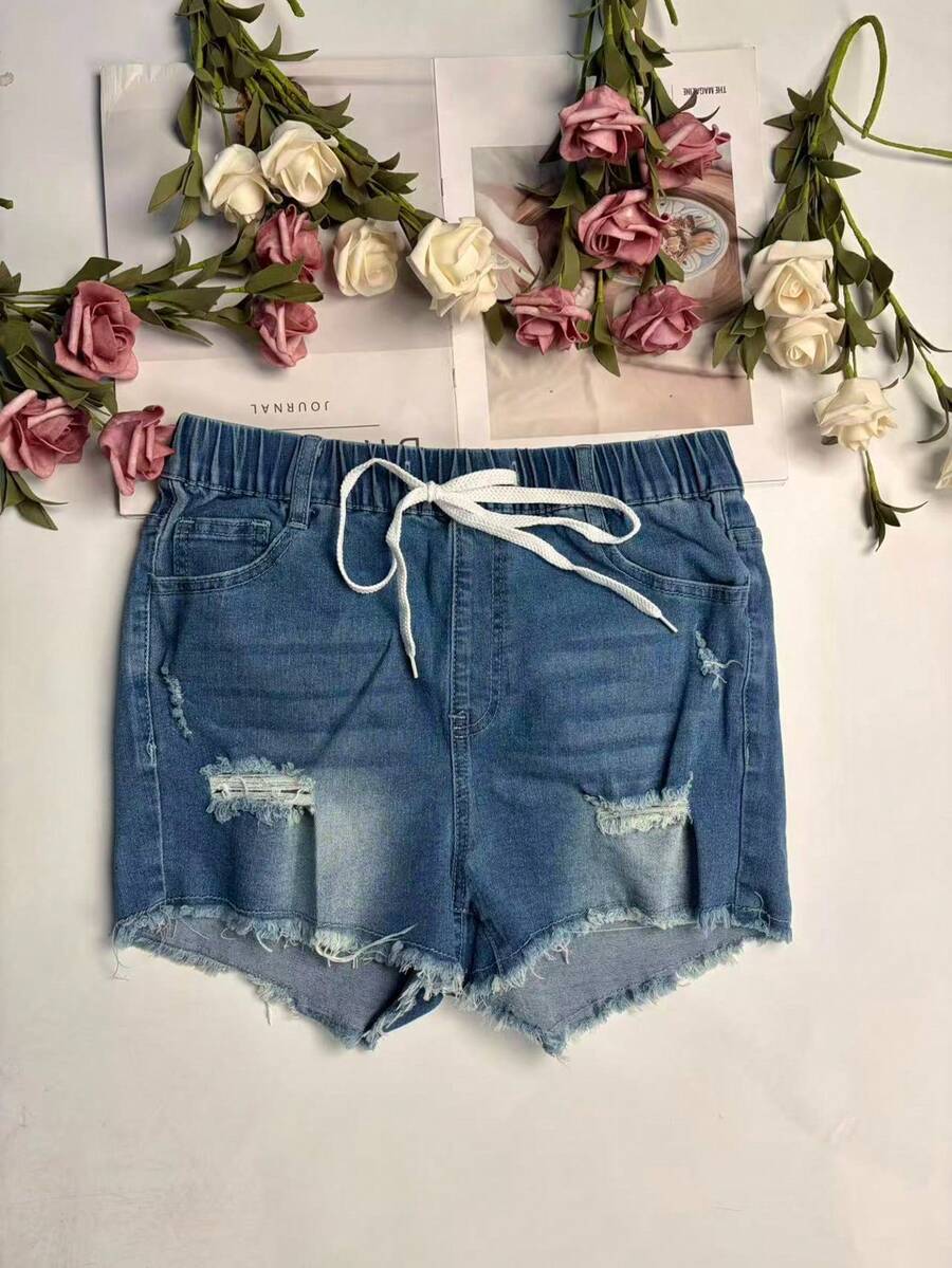 Womens Elastic Waist Frayed He - đánh giá và giá Shorts Denim Frayed