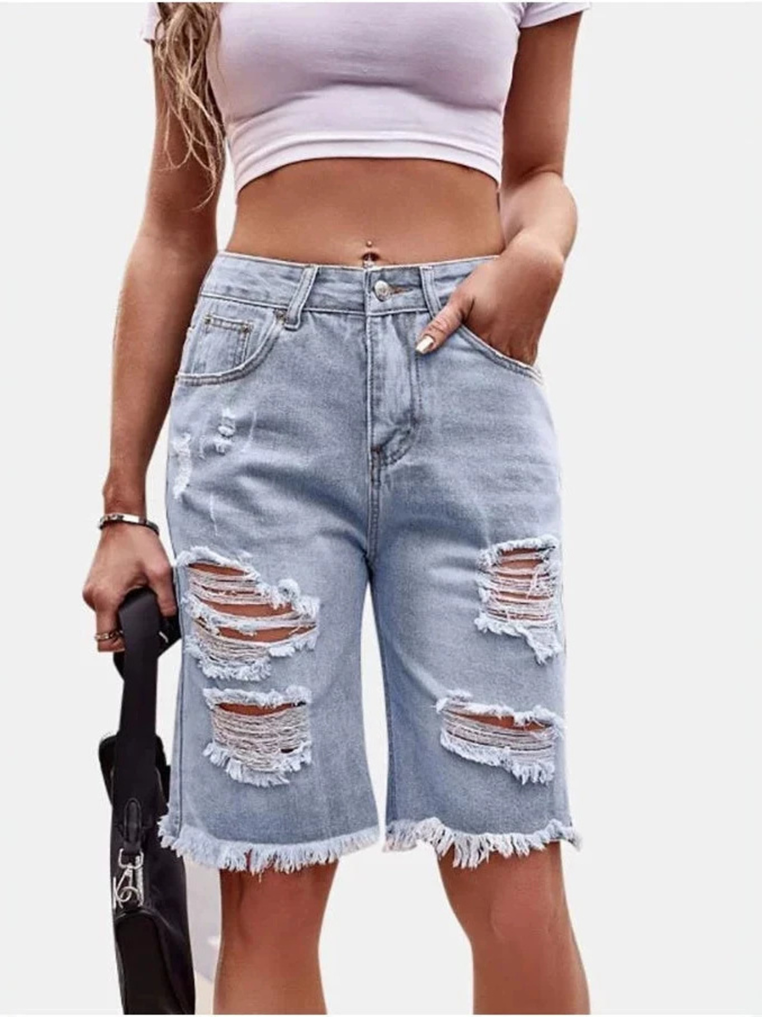 Women's High Waist Ripped Cott - đánh giá và giá Shorts Denim Frayed