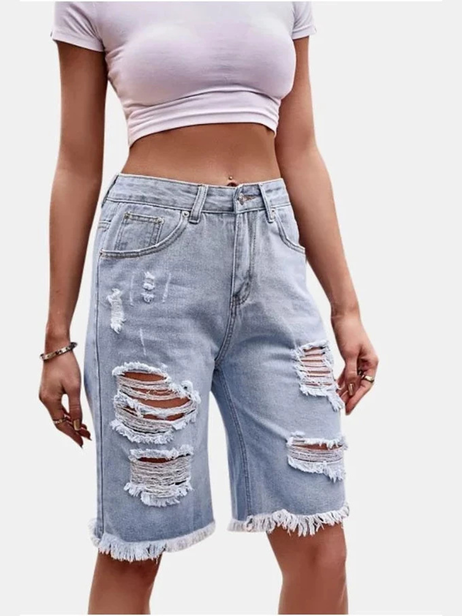 Women's High Waist Ripped Cott - đánh giá và giá Shorts Denim Frayed