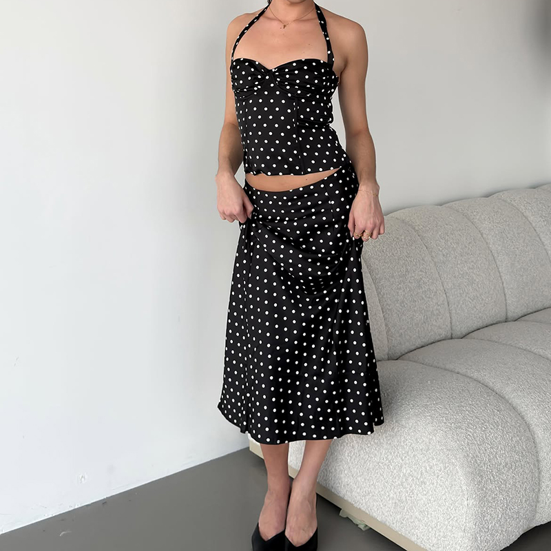 Two Piece Set Polka Dot Skirts - đánh giá và giá Crop Top Crochet
