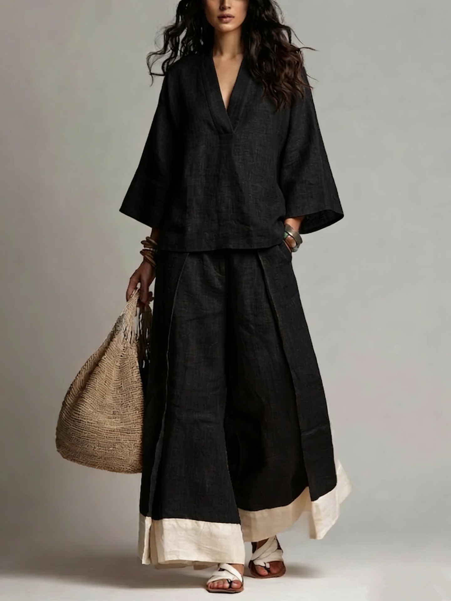 Summer Women V-neck Cotton Lin - đánh giá và giá Linen Pant Wide