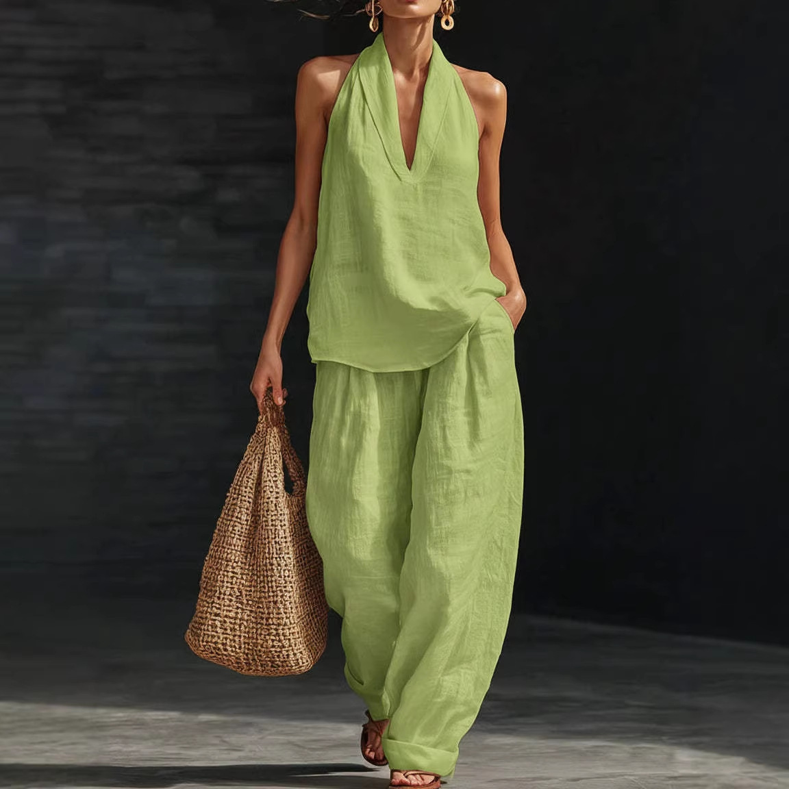 Summer Retro Solid Cotton Line - đánh giá và giá Linen Pant Wide