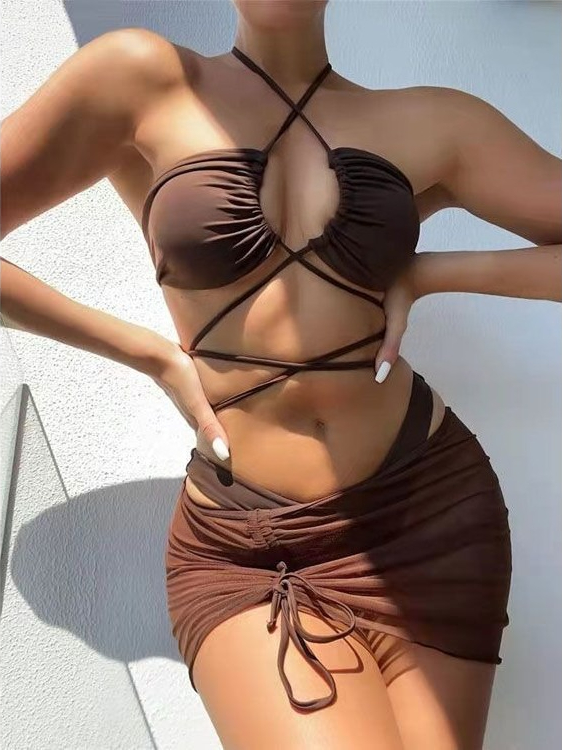 Ladies High Waist Split Bikini - đánh giá và giá Swimsuit Bikini Ruched