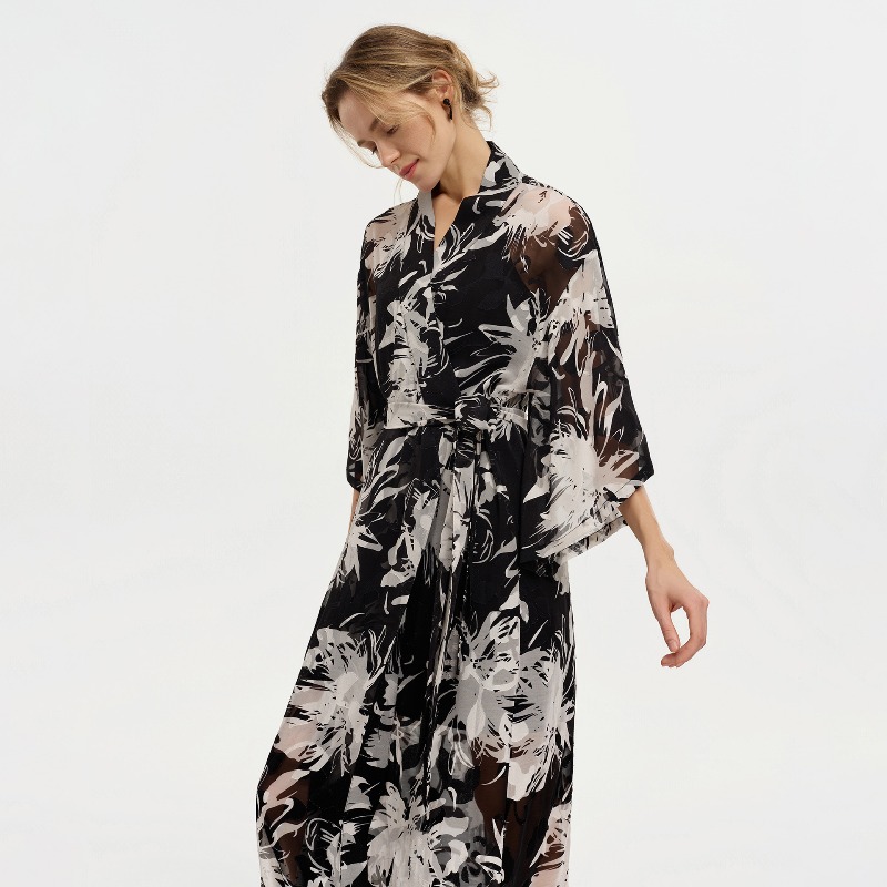 Women Black White Ink Floral S - đánh giá và giá Kimono Sheer Floral