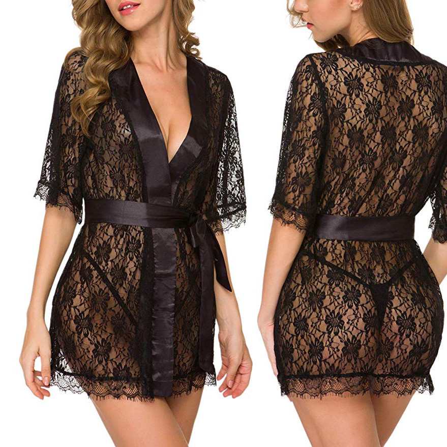 Floral Lace V-Neck Lingerie Ni - đánh giá và giá Kimono Sheer Floral